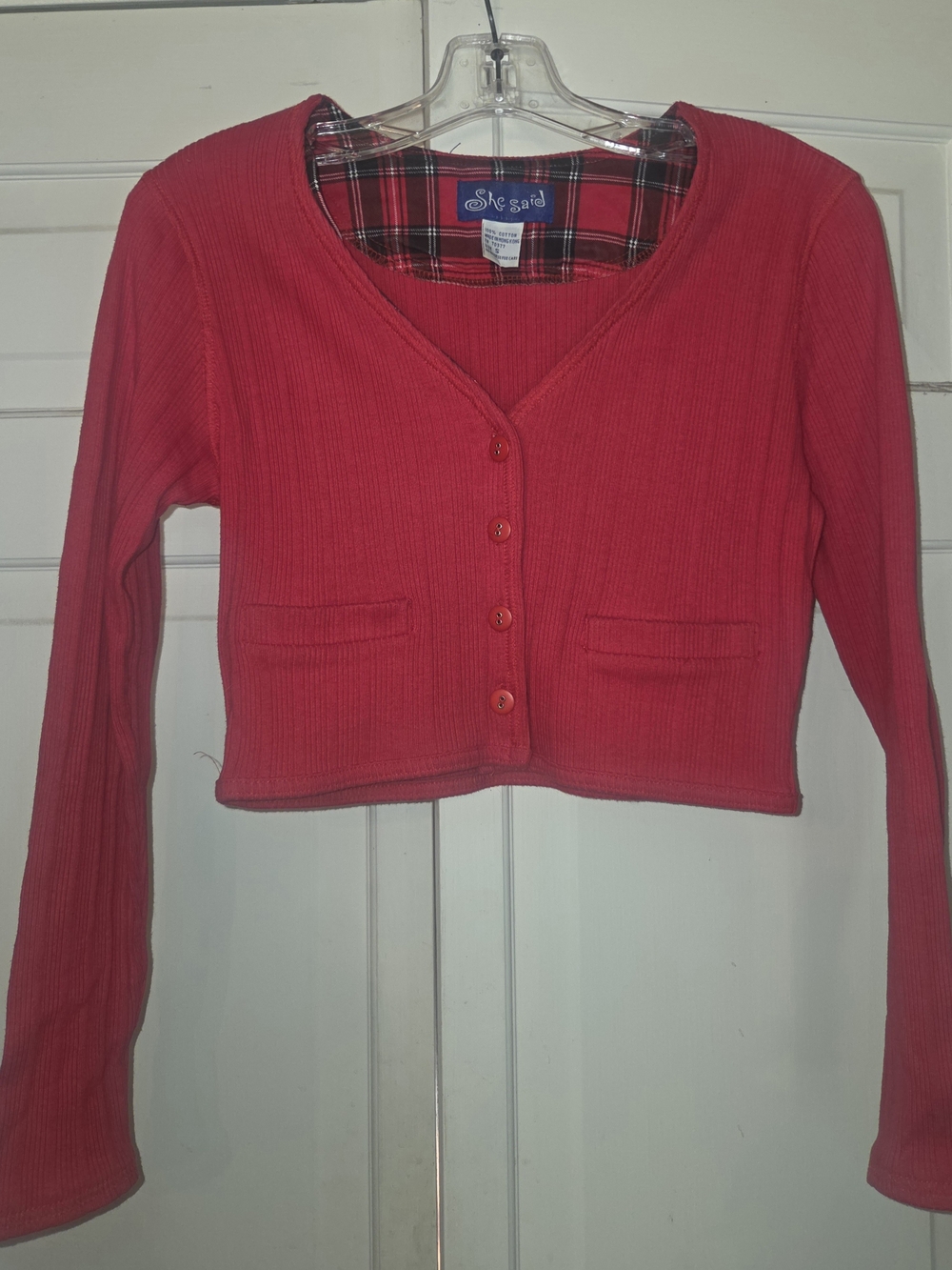 She Said Red Cropped Ribbed Button-Up Cardigan